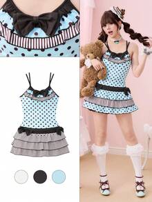 ROMWE Kawaii Camiseta de tirantes con volantes y lunares para mujer - Multicolor - Ver 1