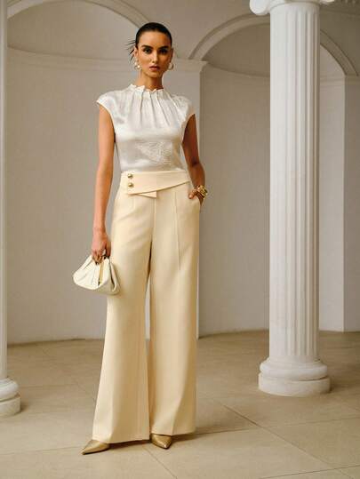 ZEYLAH بنطلون ذو خصر عالي بحزام للاستخدام اليومي والمكتبي في الربيع والصيف