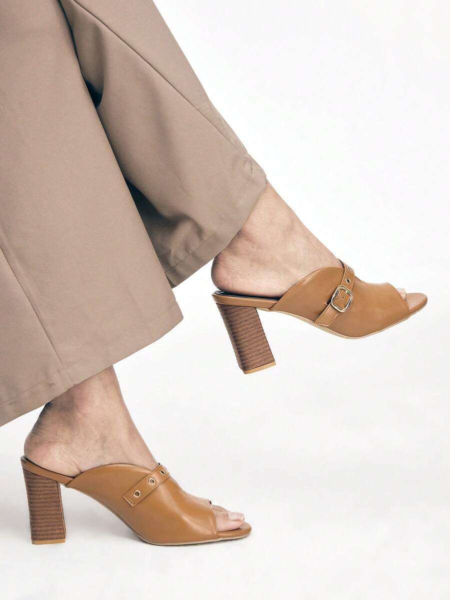 Mnmlis Women's Fashion Strap Commuter Versatile Square Heel High Heel Sandals - Brown - View 1