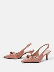 CUCCOO HITCHD 女士简约尖头仿珍珠装饰休闲高跟鞋，适合圣诞节穿着 - 珊瑚橙 - 查看 10