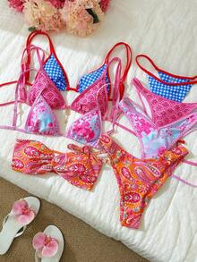 Swim Mod Women's Summer Random Print Halter Bikini Set - Multicolor - View 2
