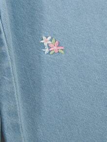 SHEIN Vintaside Kids 2 Stücke/Set Leichte Lässig Passform Süße Floral Stickerei Denim Trägerhemd & Weite Denim Hose für Kleine Mädchen, aus leichtem, weichem Baumwolldenim gefertigt, Muss-haben für Mädchen, geeignet für Frühling/Sommer Lässig, OOTD, Ausflüge, Partys, Neuerscheinung Frühling/Sommer 2026 - Helle Waschung - Übersicht 7