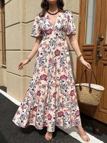 Solivie Women's V-Neck Floral Print Ruched Casual Vacation Date Dress - Multicolor - View 1