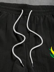 Sport MetroGents 男士字母印花抽绳腰宽松运动裤 - 黑色 - 查看 4