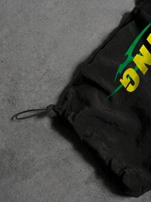 Sport MetroGents 男士字母印花抽绳腰宽松运动裤 - 黑色 - 查看 5