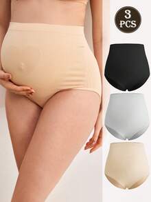 3pcs/Set Seamless High Waist Maternity Underwear, High Elasticity, Elegant, Soft, Non-Restrictive, Simple & Comfortable Everyday Wear - Multicolor - View 1