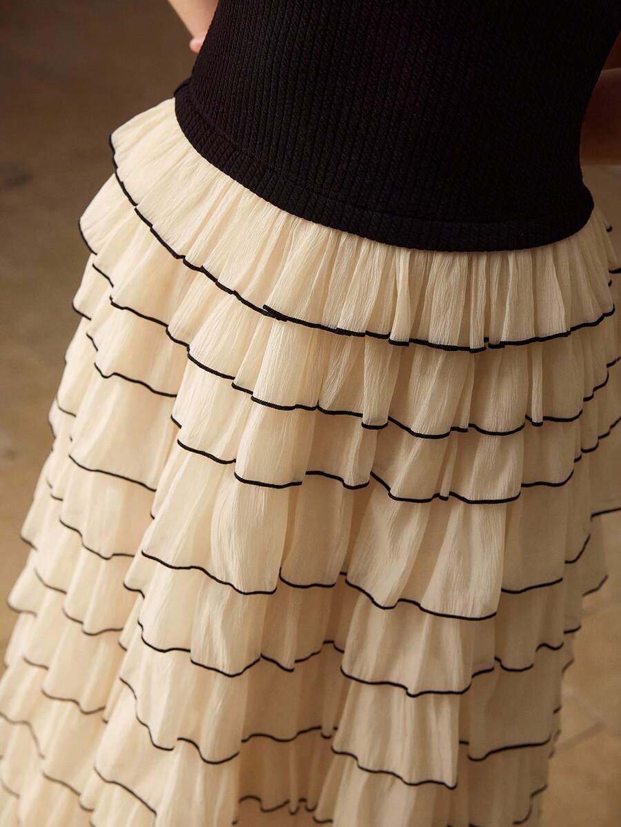 MOTF PREMIUM WOMEN'S FASHION 2 IN 1 RUFFLE HEM DRESS - Apricot - View 2