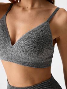 女士性感支撑无钢圈无缝透气柔软文胸 - 灰色 - 查看 8