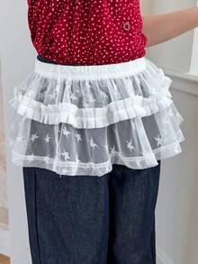 Dazy Kids Young Girl Solid Color Mesh Ruffle Hem Layered Skirt Summer - White - View 4