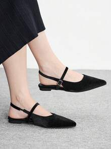 CUCCOO BIZCHIC Women's Black Suede Minimalist Basic Pointed Toe Shoes For Commuting - Black - View 2