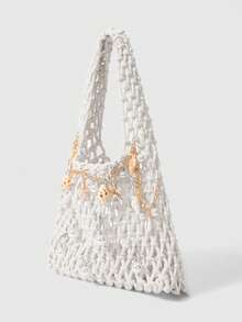 ROMWE Fairycore 1个白色海洋编织沙滩包，度假风，女士DIY配饰，包含1个包和1套配饰，适合春夏穿着，适合海滩、度假、假日、夏季、海边、沙滩派对（配饰需要自行组装） - 多色B - 查看 2