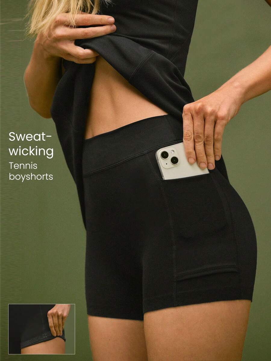 GLOWMODE Modal Gusset Swing Smart Sweat-Wicking Quick-Drying Side Pockets Anti-Slip Grips Tennis Boy Shorts Tennis Golf Pickleball Daily Active Wear - Black - View 1