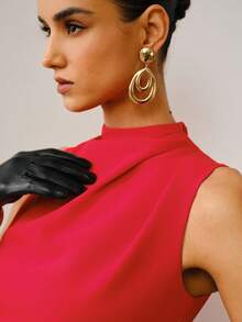 ZEYLAH Elegant Sleeveless Waist Cinched Dress, Spring/Summer - Red - View 2