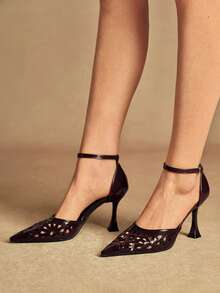 Rosivie Casual Commute Solid Color Pointed Toe Women Pumps - Coffee Brown - View 3