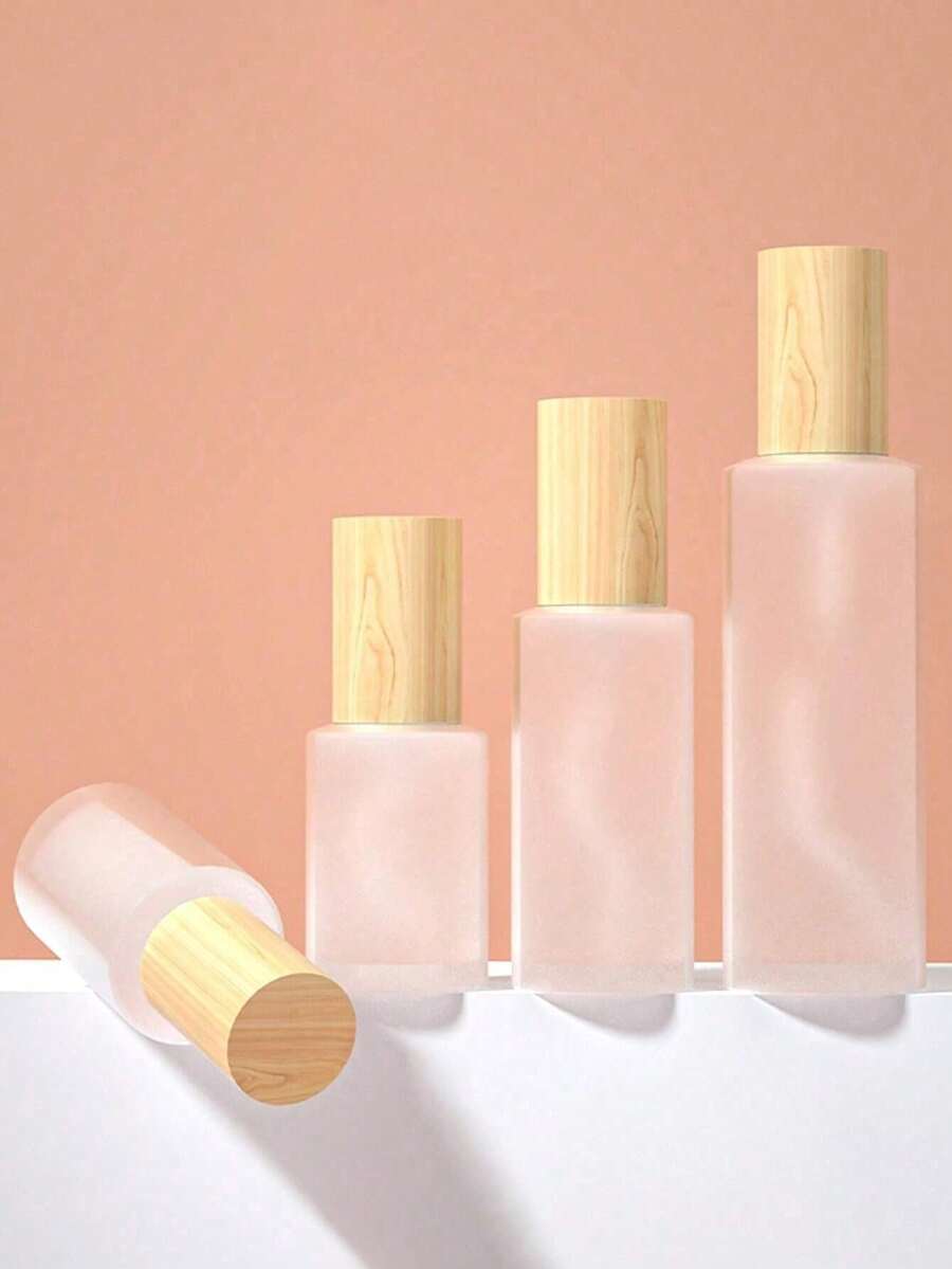 1PC Frosted Glass Empty Jar Pot Spray Bottle Cosmetic Lotion Containers Wood Grain Lid Travel Refillable Bottles, Perfume Bottle - Multicolor - View 1