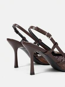 CUCCOO HITCHD 纯色拼接金属装饰简约休闲女式高跟鞋春季鞋款春假复活节舞会高跟鞋 - 摩卡棕 - 查看 11