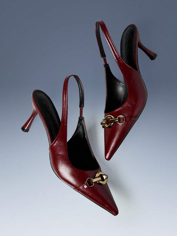 CUCCOO GRLICON Women Shoes Four Seasons New Metal Buckle Solid Color Design Pointed Thick Heel High Heel Commuter Sexy Elegant Stylish Women's High Heel Shoes Slingback Dating Afternoon Tea Party Dinner Daily Commuter Wear Y2K