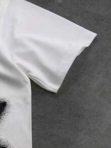 SLATEMANN 男士休闲字母印花水钻装饰短袖T恤，夏季 - 白色 - 查看 6