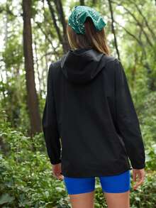 In My Nature Women's Botanical Print Zipper Front Hooded Outdoor Jacket - Black - View 5