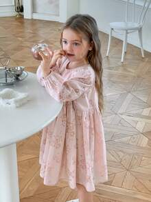 DAZY Đầm bé gái in hoa, xếp bèo, cổ tròn, kiểu dáng thường ngày, thích hợp đi nghỉ mát, mặc mùa hè. - Hồng - Xem 7