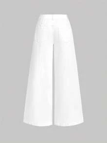 SHEIN MOD Women's Pocketed Wide Leg Loose Casual Versatile Jeans - White - View 2