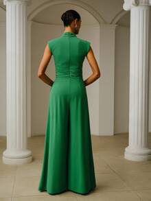 ZEYLAH Elegant Gathered Wide Leg Jumpsuit, Spring/Summer - Green - View 3