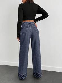EURMUSE HIGH RISE SLANT POCKET WIDELEG JEAN WITH LEOPARD - Light Grey - View 2