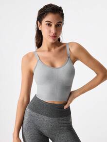 女士运动休闲薄款无钢圈支撑提升减震文胸 - 灰色 - 查看 7