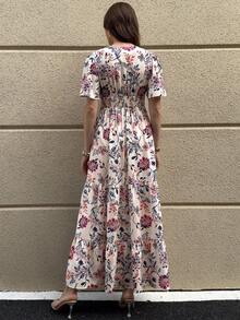 Solivie Women's V-Neck Floral Print Ruched Casual Vacation Date Dress - Multicolor - View 2