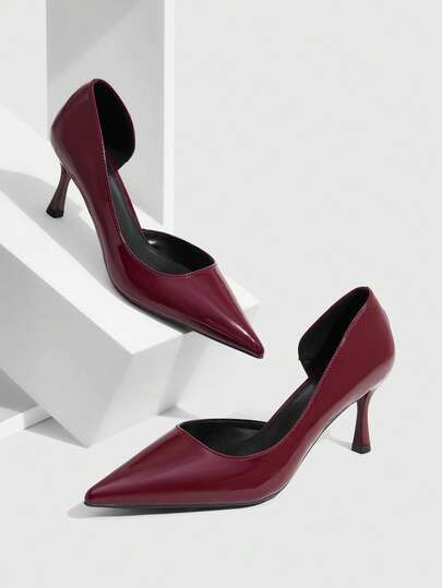 CUCCOO SZL 女士春夏尖头细高跟低帮侧缝漆皮7.5厘米纯色高跟鞋，适合通勤、约会和日常穿着。