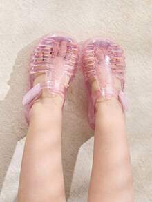 Cozy Pixies 1 Paar modische, vielseitige, süße, verspielt prinzessinrosa transparente, weiche und bequeme Strandkristall-Gitter-Sandalen im Landhaus-Stil - Babypink - Übersicht 4