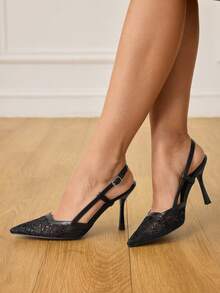 CUCCOO HITCHD 纯色拼接金属装饰简约休闲女式高跟鞋春季鞋款春假复活节舞会高跟鞋 - 靜夜黑色 - 查看 4