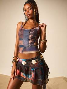 MISSGUIDED Women's Tropical Print Cami Top Summer Beach Palm Tree Sunset Scenic Sleeveless Tank Vacation Resort Wear - Multicolor - View 4