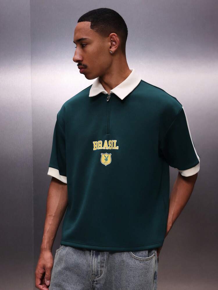 PLAYBOY X SUMWON Green Brasil Logo Polo Shirt With Collar