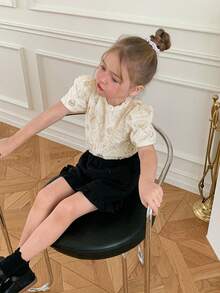 DAZY Girls (Small) Round Neck Short Sleeve Shirt - Apricot - View 2