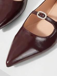 Mnmlis 女士通勤时尚尖头平底鞋 - 酒紅色 - 查看 4