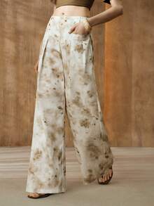 Arave 女士梭织斜纹扎染数码印花面料常规腰部真口袋直筒裤 - 0.霧綠 - 查看 5