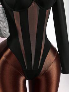 Amplova 2026 New Sheer Sexy Bodysuit - Black - View 6