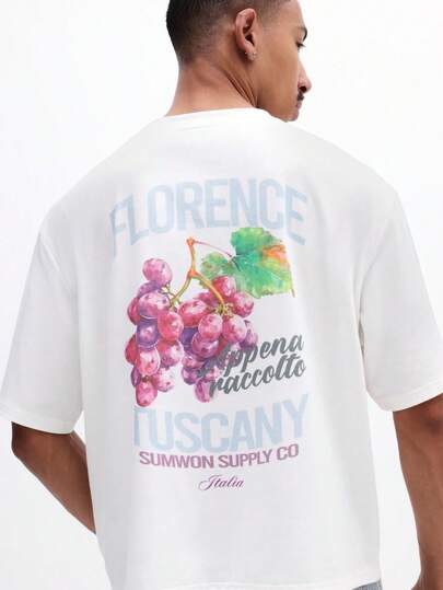 SUMWON Camiseta casual de verano de manga corta con estampado de uva italiana, corte relajado, Florencia Toscana