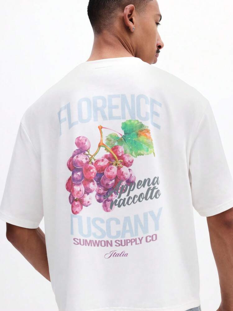 イタリアングレーププリント半袖Tシャツ