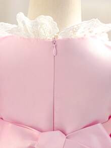 Glamorique Kids 女婴梦幻公主裙，缎面花瓣袖，蕾丝领，宝石装饰，多层裙摆，适合生日派对及其他场合 - 粉色 - 查看 8