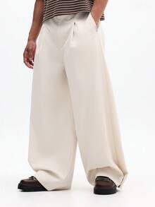 SUMWON Men's Cream Wide Leg Flowy Casual Pants With Relaxed Loose Fit And Full Length Comfort Style For Summer Spring - Apricot - View 4