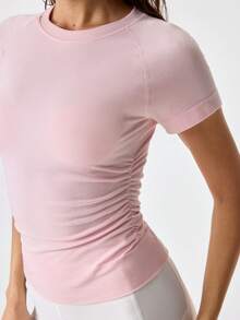 Loungeista 1 chiếc áo corset xếp ly dành cho nữ, áo thun ngắn tay ôm sát làm từ sợi tre, thoáng khí, giúp thon gọn vóc dáng. - Màu Hồng baby - Xem 6