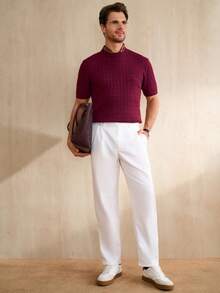 Manfinity CityGents Men's Letter Embroidery Crew Neck Short Sleeve Knit Top - Multicolor - View 5