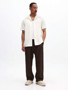 SUMWON Men Wide Leg Linen Feel Casual Pants Relaxed Fit Breathable Drawstring Trousers Brown Straight Leg Comfortable Summer Beach Vacation Elastic Waist - Brown - View 3