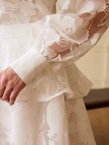 ZEYLAH Áo kiểu nữ tay dài màu trơn, chất liệu ren, thanh lịch và thoải mái. - Màu be - Xem 2