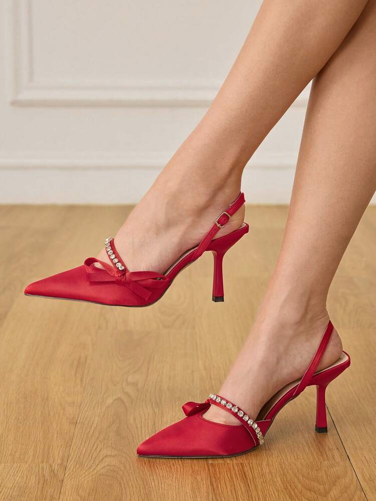 CUCCOO HITCHD Women Shoes Spring Summer New Three-Dimensional Cute Big Bow Design Pointed Toe Wine Glass Heel Middle Heel Romantic Elegance Elegant Simple Black Satin High Heel Single Slingback Dating Afternoon Tea Party Valentine's Day Elegant Wear Banquet Dating Evening Dress Sweet And Sexy Slingback Wedding Shoes Half Slippers Macaron White Beige Blue Royal Blue Pink Brown Green Burgundy Gray Rose Red Purple Yellow Orange Apricot Gold Silvery Diamonds Big Size Rhinestone Flower Lace Wedding Shoes Spring Shoes Bride Shoes