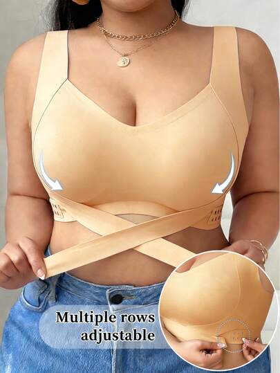 NudeFit Plus Size Women Seamless Gather Lift Bra, Jelly Strap Soft Support Wireless Bra With Molded Cup, Comfortable Daily Minimalist Bra