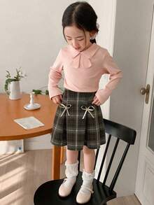 Dazy Kids 女童休闲格子蝴蝶结装饰迷你裙，春夏款 - 彩色 - 查看 5