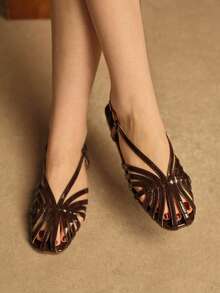 Rosivie Sandal nữ đế bằng mũi vuông màu vàng ánh kim bằng chất liệu PU, kiểu dáng thường ngày, thời trang và thoải mái, phù hợp cho cả đi biển và đi chơi. - Nâu đậm - Xem 3